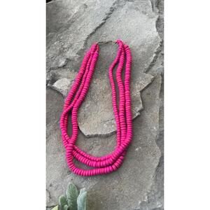 Vintage 1980s Hot Pink Multi Stranded Beaded Necklace Statement